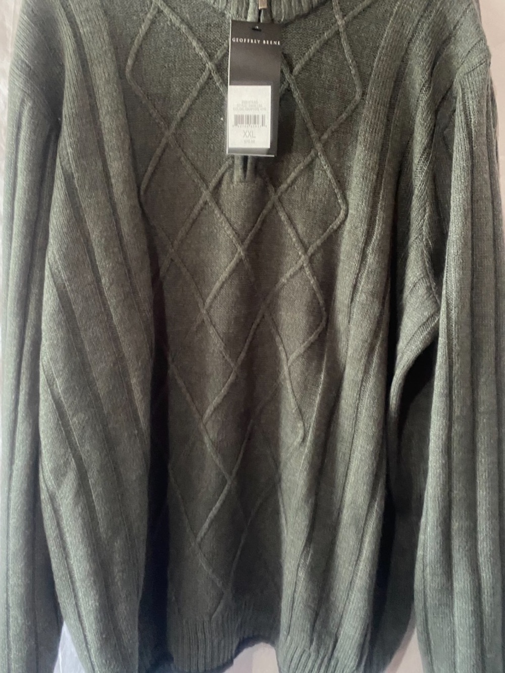 Geoffrey Beene Olive Green Diamond Cable Crewneck Sweater